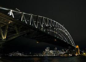 View of central Sydney city harbor area in Australia at night photo