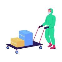 Healthcare worker transporting vaccines flat color vector character