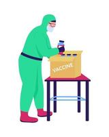 Lab assistant packing up vaccine semi flat color vector character