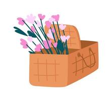 Picnic basket with flowers semi flat color vector object