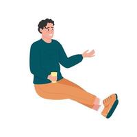 Man relaxing with drink semi flat color vector character