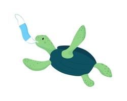 Turtle snatches disposable face mask semi flat color vector character