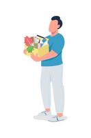Guy with cleaning supplies semi flat color vector character