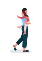 Woman with daughter leaves husband semi flat color vector characters