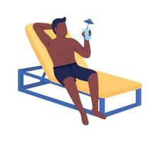 Man in lounger drinks cocktail semi flat color vector character