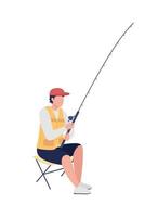 Pescador aficionado con caña de fundición carácter vectorial de color semi plano vector