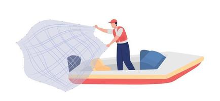 Fisherman with throw net semi flat color vector character