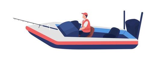 Angler catching fish on boat semi flat color vector character
