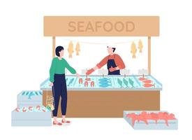 Fishmonger suggests fresh seafood semi flat color vector characters