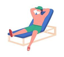 Guy with face mask lying on lounger semi flat color vector character