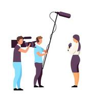 Female correspondent with camera crew with flat vector characters