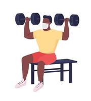 Athletic man with dumbbells semi flat color vector character