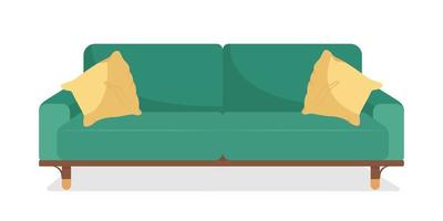 Green sofa with pillows semi flat color vector object