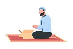 Man praying in mosque semi flat color vector character