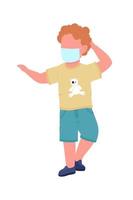 Absent-minded child with face mask semi flat color vector character