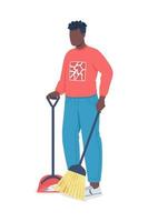 Man sweeping floor semi flat color vector character