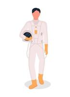 Astronaut heading to spaceship semi flat color vector character