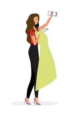 Female fashion vlogger semi flat color vector character
