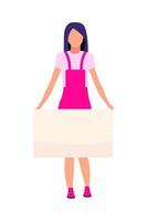 Girl holding placard semi flat color vector character