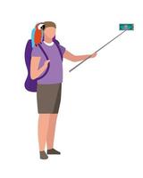 Travel blogger with parrot on shoulder flat color vector character