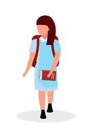 Schoolgirl with book semi flat color vector character