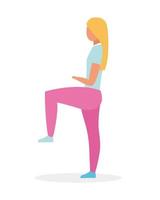 Girl doing exercises semi flat color vector character