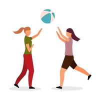 Girls playing volleyball semi flat color vector characters