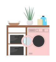 Washing machine in bathroom semi flat color vector object