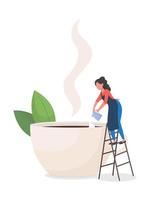 Serving latte at coffee shop flat concept vector illustration