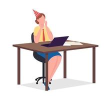 Excited female office worker semi flat color vector character