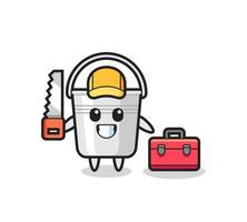 Illustration of metal bucket character as a woodworker vector