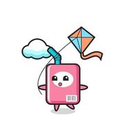 milk box mascot illustration is playing kite vector