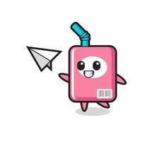 milk box cartoon character throwing paper airplane vector