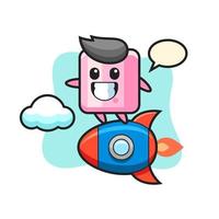 marshmallow mascot character riding a rocket vector