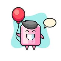 marshmallow mascot illustration is playing balloon vector