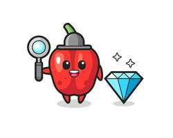 Ilustración del personaje de pimiento rojo con un diamante vector