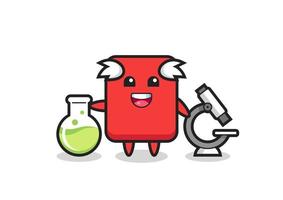 Personaje mascota de la tarjeta roja como científico. vector