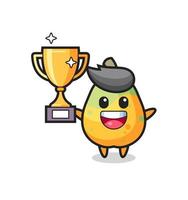 Cartoon Illustration of papaya is happy holding up the golden trophy vector