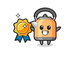 kettle mascot illustration holding a golden badge vector
