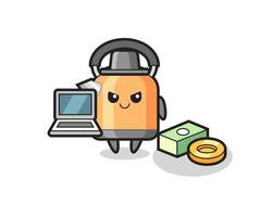 Mascot Illustration of kettle as a hacker vector