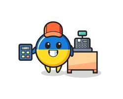 Illustration of ukraine flag badge character as a cashier vector