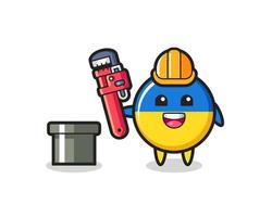 Character Illustration of ukraine flag badge as a plumber vector