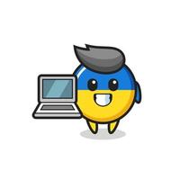 Mascot Illustration of ukraine flag badge with a laptop vector