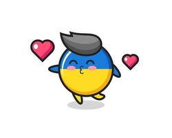bandera de ucrania, insignia, carácter, caricatura, con, beso, gesto vector