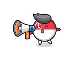 singapore flag badge character illustration holding a megaphone vector