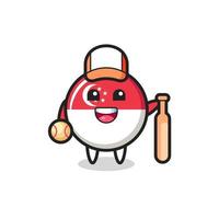 Cartoon character of singapore flag badge as a baseball player vector