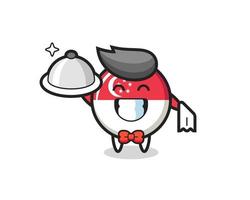 Character mascot of singapore flag badge as a waiters vector