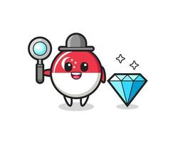 Illustration of singapore flag badge character with a diamond vector