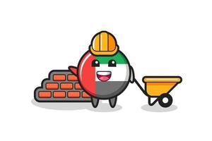 Cartoon character of uae flag badge as a builder vector