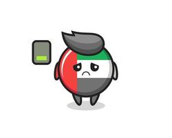 uae flag badge mascot character doing a tired gesture vector